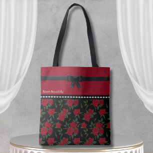 Tela Bolso grande de diseño clásico con rosas rojas y n
