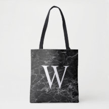 Bolso grande de monograma inicial de mármol negro
