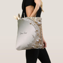 Bolso grande de perlas de flores blancas modernas