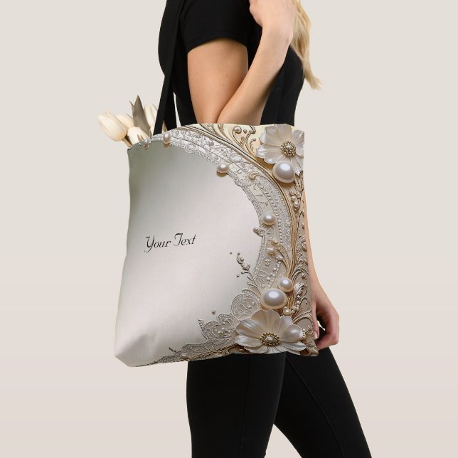Tela Bolso grande de perlas de flores blancas modernas (Detalle)