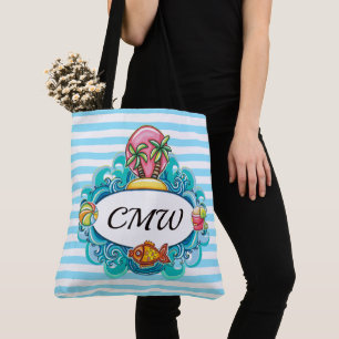 Tela Bolso Grande de Playa Tote - Rayas Atrás