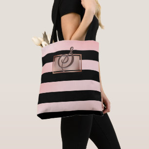 Tela Bolso grande de rayas con monograma chic en rosa o