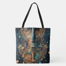 Tela Bolso grande de violín azul y dorado cósmico