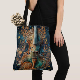 Tela Bolso grande de violín azul y dorado cósmico