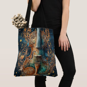 Tela Bolso grande de violín azul y dorado cósmico