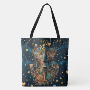 Tela Bolso grande rococó de violín azul y dorado cósmic