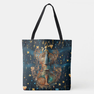 Tela Bolso grande rococó de violín azul y dorado cósmic