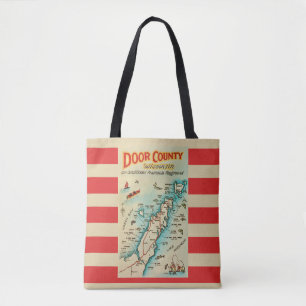 Tela Bolso Hombro Mapa Antiguo del Condado de Door