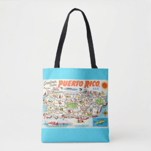 Tela Bolso Hombro Mapa de Puerto Rico Aqua