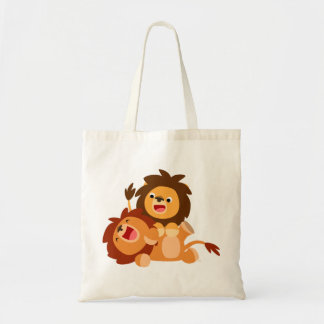 Tela Bolso juguetón lindo de dos leones del dibujo