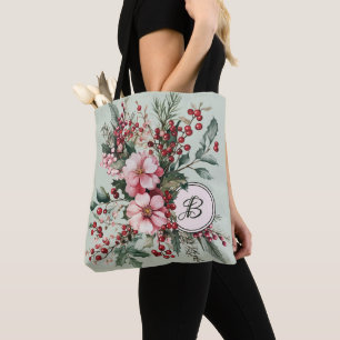 Tela Bolso Monogramado Floral de Navidad en Acuarela Ro