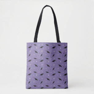 Tela Bolso morado de Halloween con murciélagos y calave