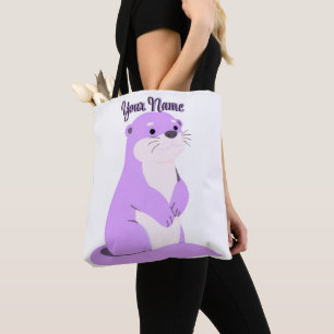 Tela Bolso morado de nutria sentada lindo Kawaii con no