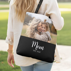 Tela Bolso negro con foto y texto de 'Mamá Establecida'
