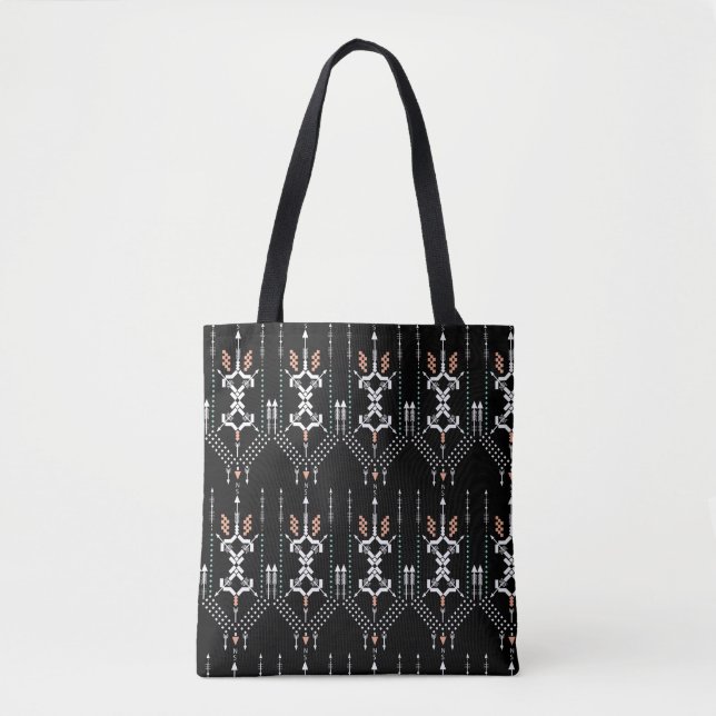 Tela Bolso negro con patrón de tótem boho (Anverso)