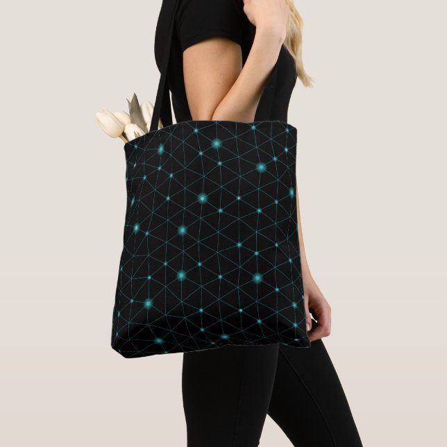 Tela Bolso negro de mano con una red geométrica de neón (Detalle)