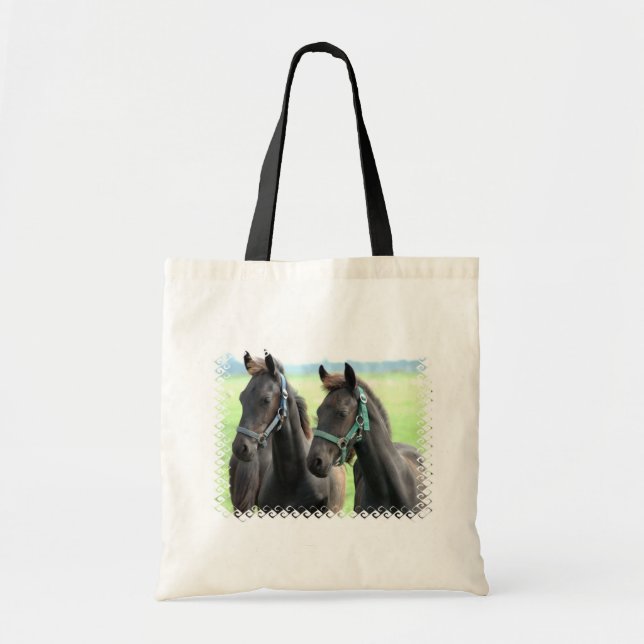 Tela Bolso negro del diseño de los caballos (Frente)
