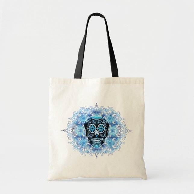 Tela Bolso negro y azul de Calavera (Frente)