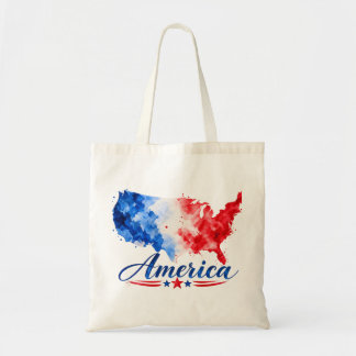 Tela Bolso Patriótico de Mapa de USA en Acuarela