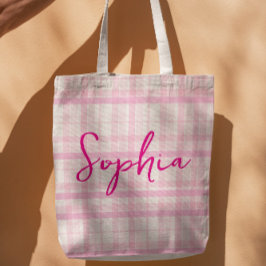 Tela Bolso Personalizado de Cuadro Rosa con Nombre