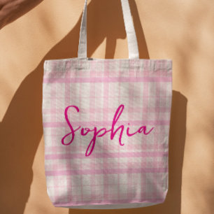 Tela Bolso Personalizado de Cuadro Rosa con Nombre