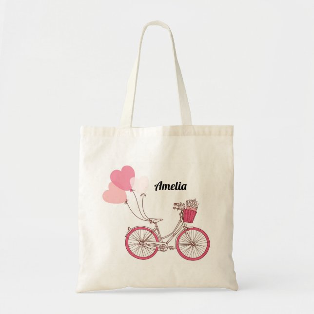 Tela Bolso personalizado globos rosado de la bicicleta (Frente)