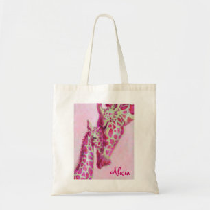 Tela bolso rosado de las jirafas