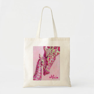 Tela bolso rosado de las jirafas