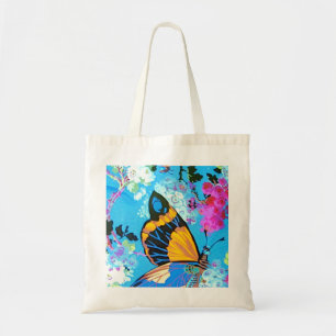 Tela Bolso rosado y azul del presupuesto de la mariposa