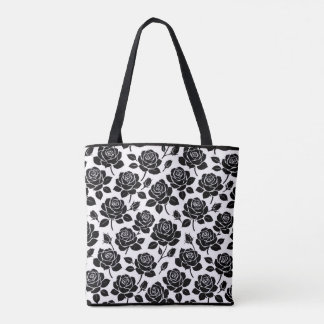Tela Bolso Tot con Estampado Floral de Rosa Negra