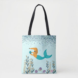 Tela Bolso Tot de Cola de Sirena Turquesa Dachshund