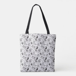 Tela Bolso Tot de Diseñador de Paisley Blanco y Negro