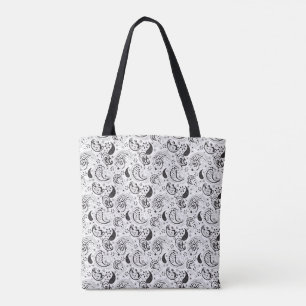 Tela Bolso Tot de Diseñador de Paisley Blanco y Negro
