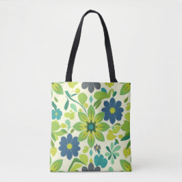 Tela Bolso Tot de Flores Blanco Verde y Azul