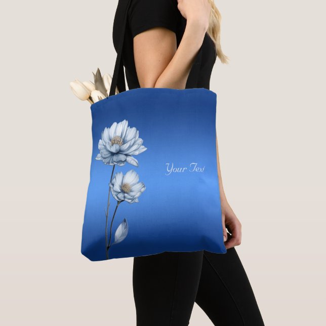 Tela Bolso Tot de Flores de Acuarela Azules (Detalle)