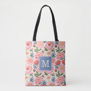 Tela Bolso Tot de Flores de Peonía Rosadas