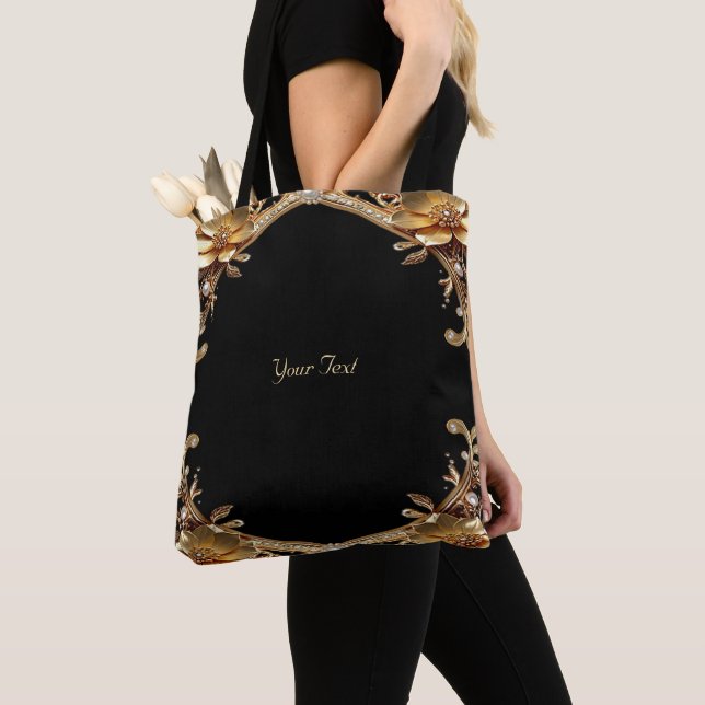 Tela Bolso Tot de Flores Decorativas de Oro (Detalle)