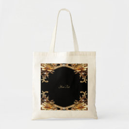 Tela Bolso Tot de Flores Decorativas Doradas