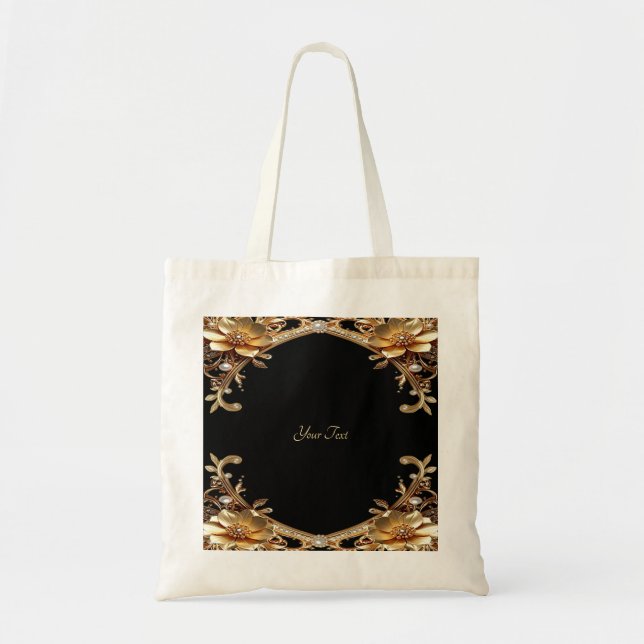 Tela Bolso Tot de Flores Decorativas Doradas (Frente)