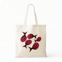 Bolso Tot de Lona con Patrón de Pez Rojo Moderno
