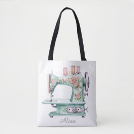 Tela Bolso Tot de Máquina de Coser Floral Azul