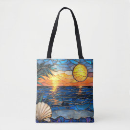Tela Bolso Tote Atardecer Costero de Vidrio Emplomado