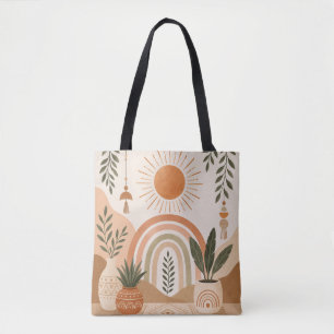 Tela Bolso tote boho neutro de sol y plantas