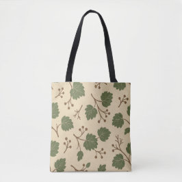 Tela Bolso Tote Botánico de Bosque Beige y Verde