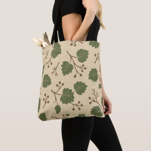 Tela Bolso Tote Botánico de Bosque Beige y Verde