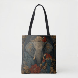 Tela Bolso Tote Botánico de Elefante y Loro Vintage | E