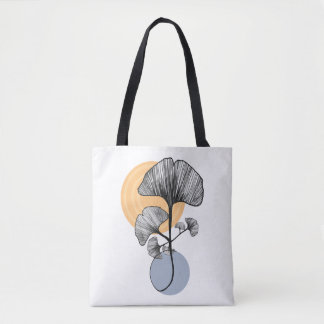 Tela Bolso Tote Botánico de Hoja de Ginkgo Moderna
