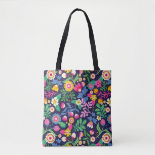 Tela Bolso tote con diseño floral de fondo negro