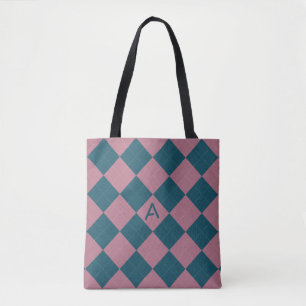 Tela Bolso tote con monograma de patrón argyle azul océ