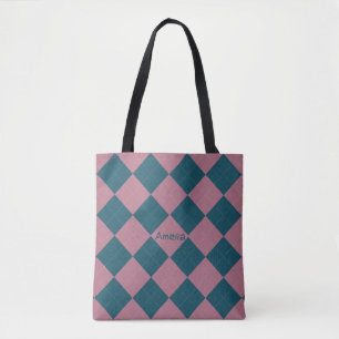 Tela Bolso tote con nombre de patrón argyle azul océano